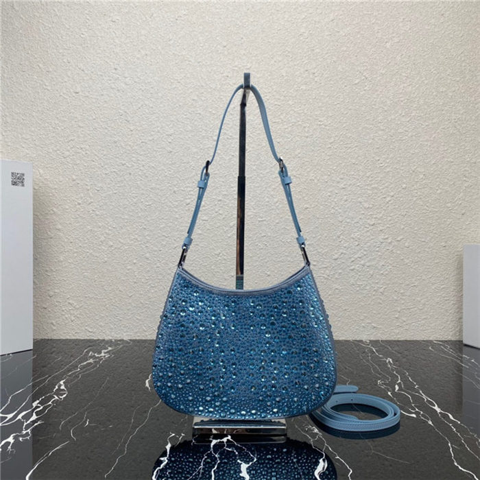 Prada Cleo satin bag with crystals 1BC169 Blue High