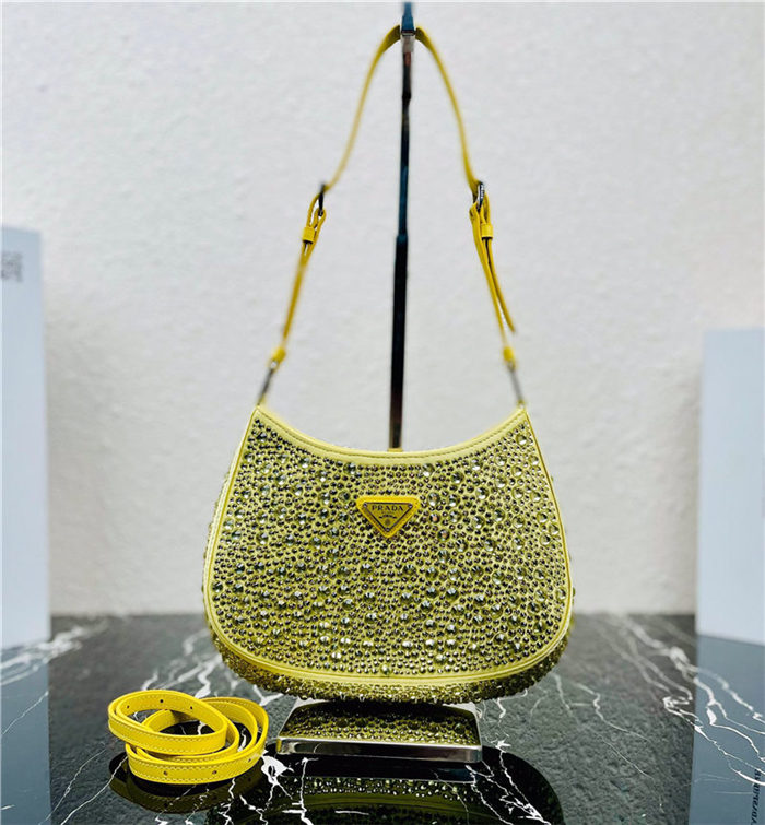 Prada Cleo satin bag with crystals 1BC169 Yellow High