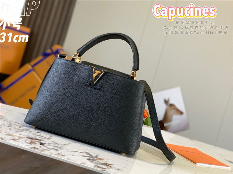 Louis Vuitton CAPUCINES MM Taurillon Black M42259 Gold Metal High