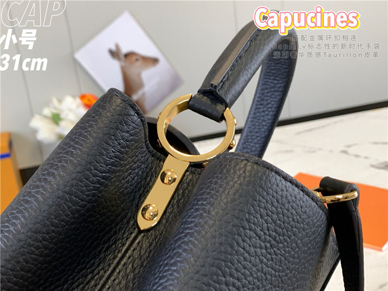 Louis Vuitton CAPUCINES MM Taurillon Black M42259 Gold Metal High