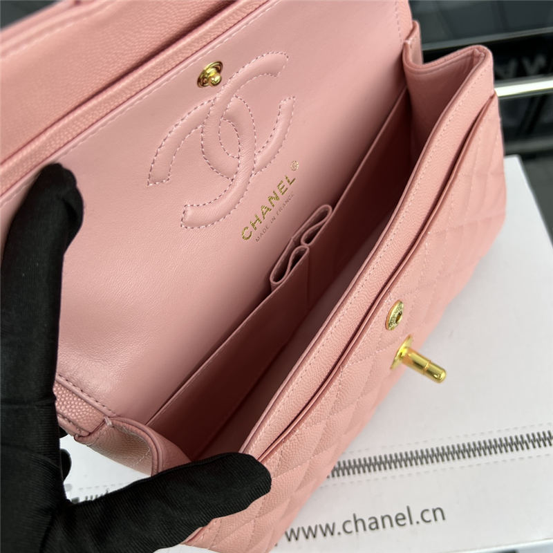 Small CLASSIC HANDBAG Grained Calfskin Gold Metal Pink-E A