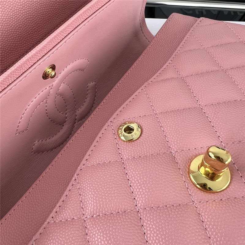 Small CLASSIC HANDBAG Grained Calfskin Gold Metal Pink-E A