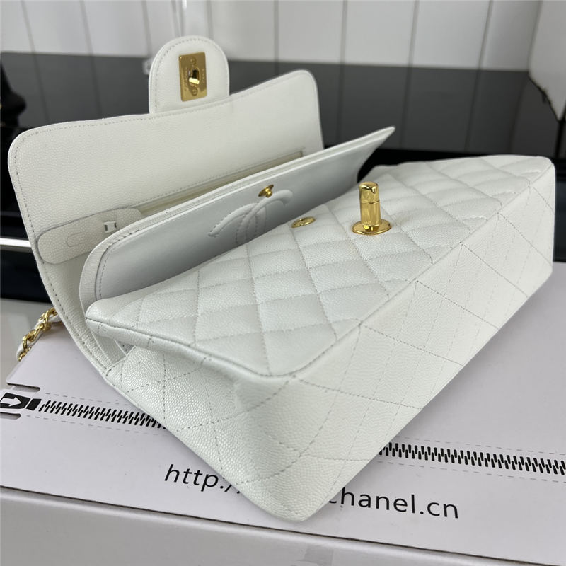 Small CLASSIC HANDBAG Grained Calfskin Gold Metal White-E A