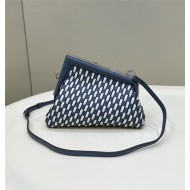 Fendi First Small Braided Leather Bag Blue/White Silver-Metal High