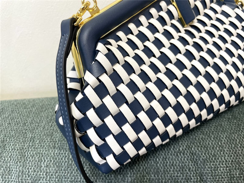 Fendi First Small Braided Leather Bag Blue/White Gold-metal High