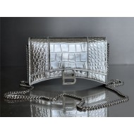 WOMEN'S HOURGLASS WALLET ON CHAIN IN Shiny Crocodile Embossed Silver High