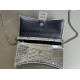 WOMEN'S HOURGLASS WALLET ON CHAIN IN Shiny Crocodile Embossed Silver High