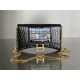 WOMEN'S HOURGLASS WALLET ON CHAIN IN Shiny Crocodile Embossed Black-Gold High