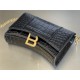 WOMEN'S HOURGLASS WALLET ON CHAIN IN Shiny Crocodile Embossed Black-Gold High