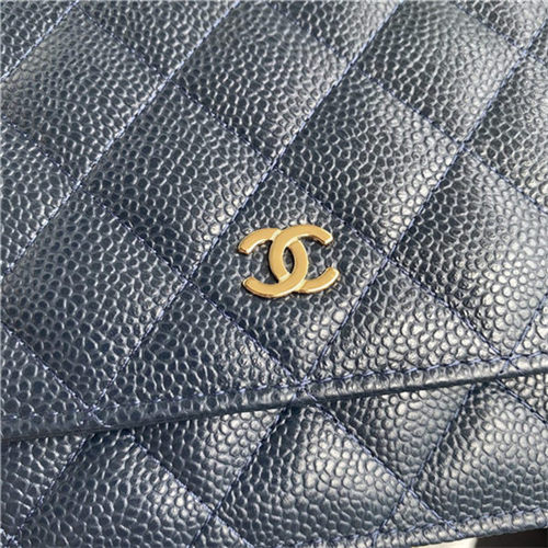 Classic Wallet on Chain AP0250 Grained Calfskin Navy Blue Gold Metal A