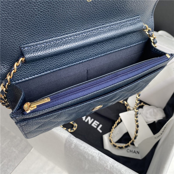 Classic Wallet on Chain AP0250 Grained Calfskin Navy Blue Gold Metal A