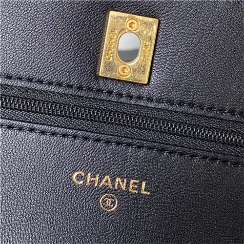 Chanel Wallet on Chain AP3504 Lambskin, Imitation Pearls, Strass & Gold-Tone Metal Black A