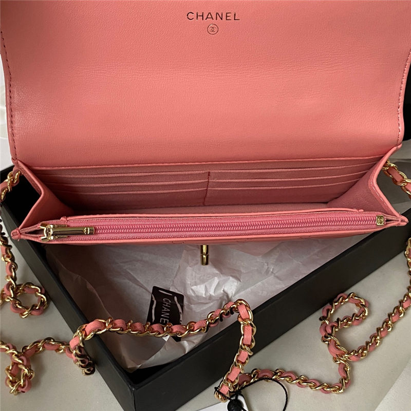 Chanel Wallet on Chain AP3504 Lambskin, Imitation Pearls, Enamel & Gold-Tone Metal Pink A