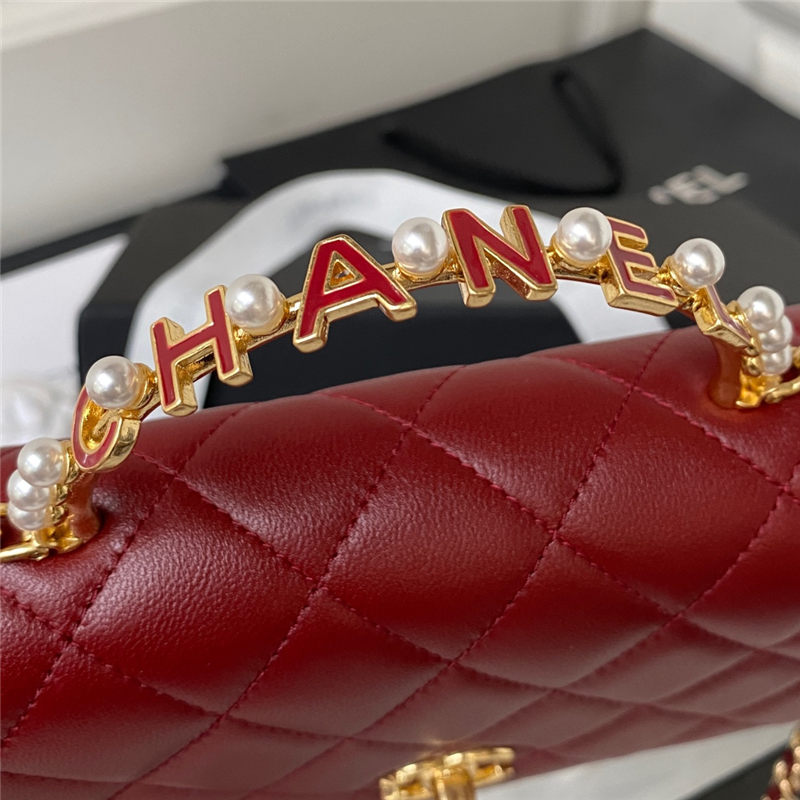 Chanel Wallet on Chain AP3504 Lambskin, Imitation Pearls, Enamel & Gold-Tone Metal Burgundy A