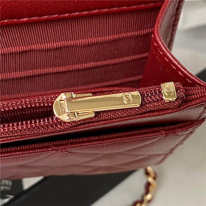 Chanel Wallet on Chain AP3504 Lambskin, Imitation Pearls, Enamel & Gold-Tone Metal Burgundy A