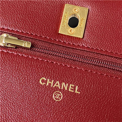 Chanel Wallet on Chain AP3504 Lambskin, Imitation Pearls, Enamel & Gold-Tone Metal Burgundy A