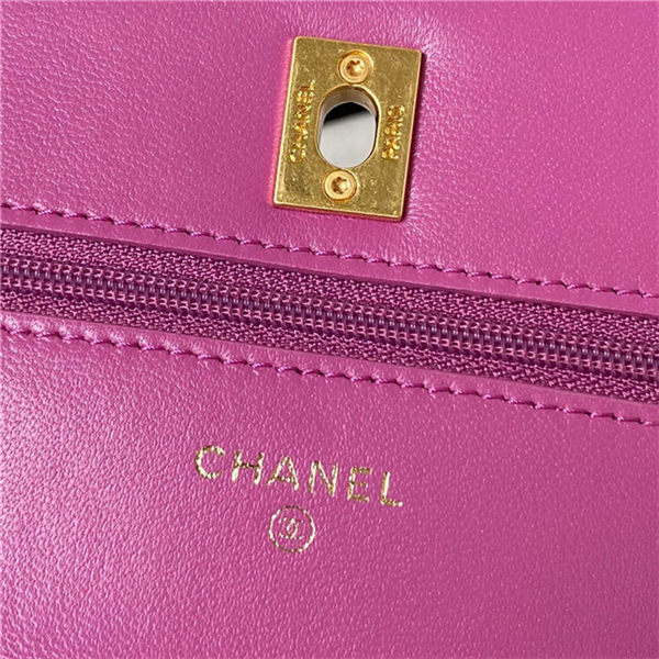 Chanel Wallet on Chain AP3504 Lambskin, Imitation Pearls, Strass & Gold-Tone Metal Fuchsia A