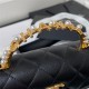 FLAP PHONE HOLDER WITH CHAIN AP3512 Lambskin, Imitation Pearls, Strass & Gold-Tone Metal Black A