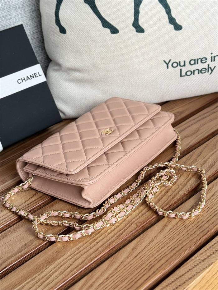 Classic Wallet on Chain AP0250 Lambskin Pink Gold Metal B