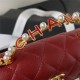 FLAP PHONE HOLDER WITH CHAIN AP3512 Lambskin, Imitation Pearls, Enamel & Gold-Tone Metal Burgundy A