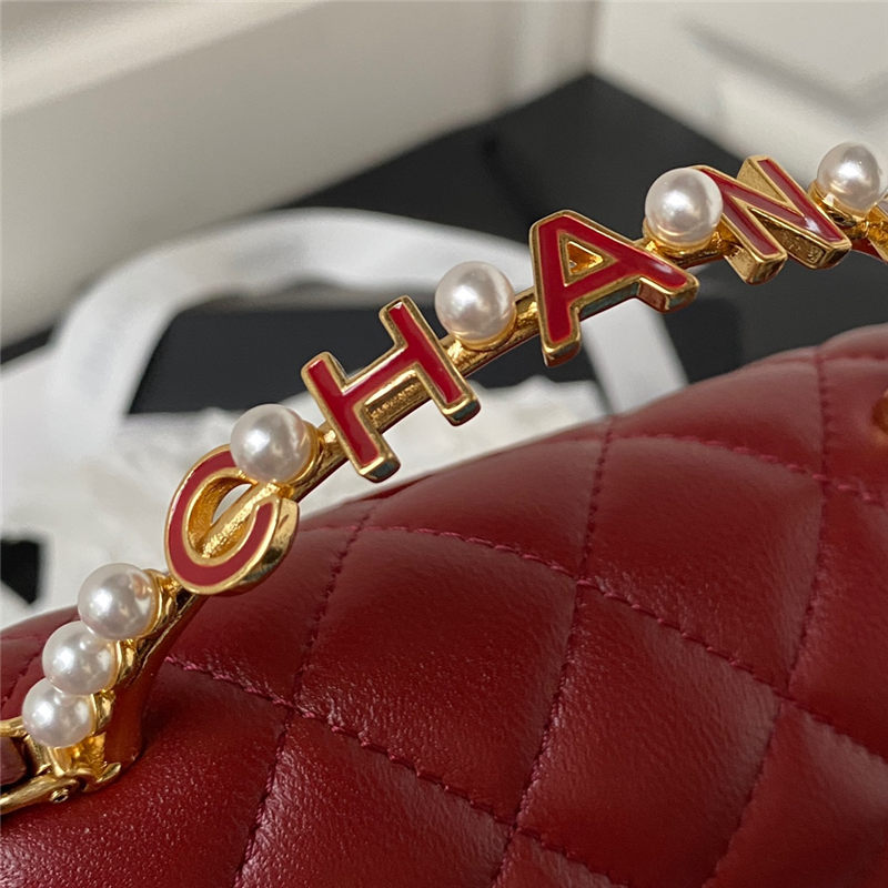 Chanel CLUTCH WITH CHAIN AP3513 Lambskin, Imitation Pearls, Enamel & Gold-Tone Metal Burgundy High