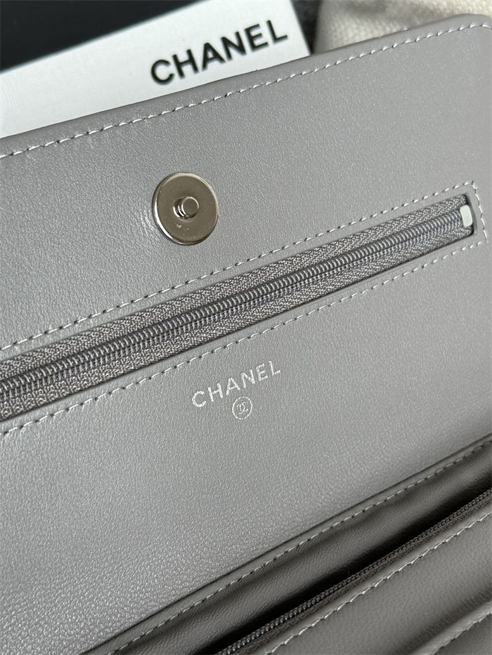 Classic Wallet on Chain AP0250 Lambskin Grey Silver Metal B