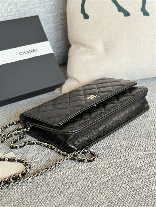 Classic Wallet on Chain AP0250 Grained Calfskin Black Silver Metal B