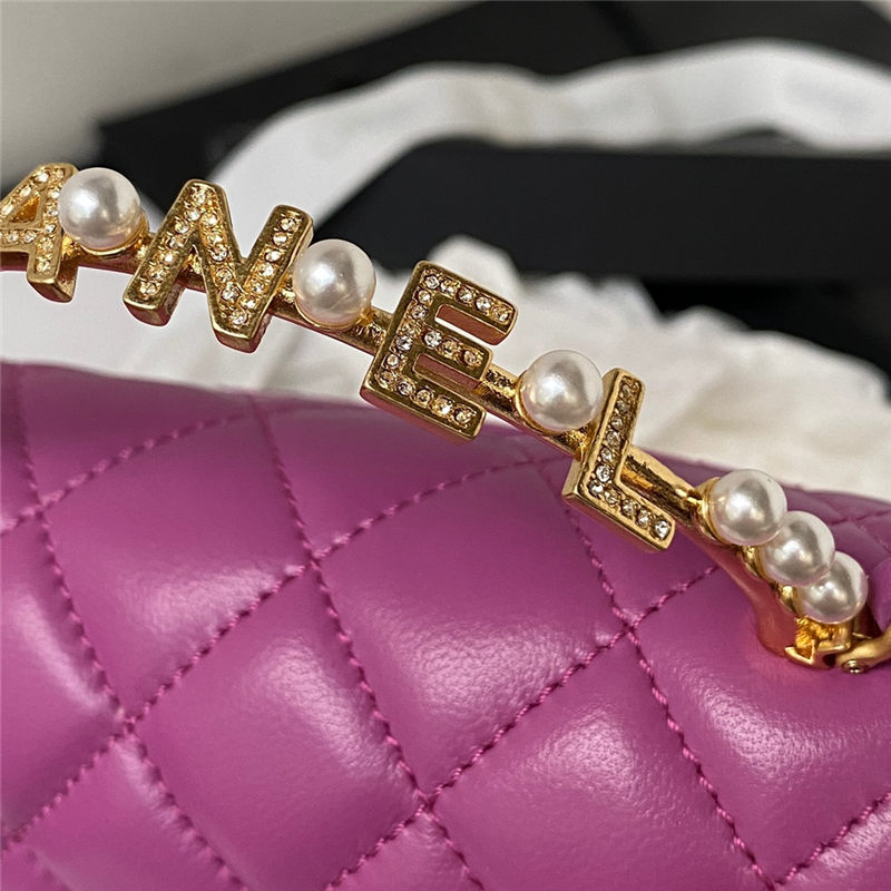 Chanel CLUTCH WITH CHAIN AP3513 Lambskin, Imitation Pearls, Strass & Gold-Tone Metal Fuchsia High