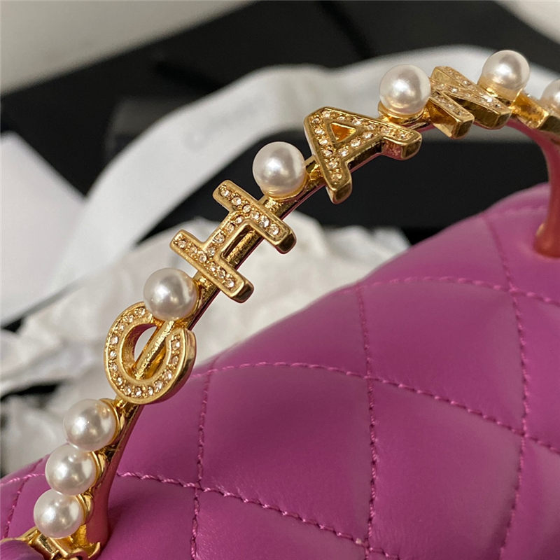 Chanel CLUTCH WITH CHAIN AP3513 Lambskin, Imitation Pearls, Strass & Gold-Tone Metal Fuchsia High