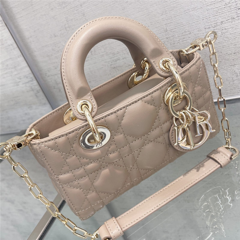 LADY D-JOY BAG MICRO Cannage Lambskin Beige High