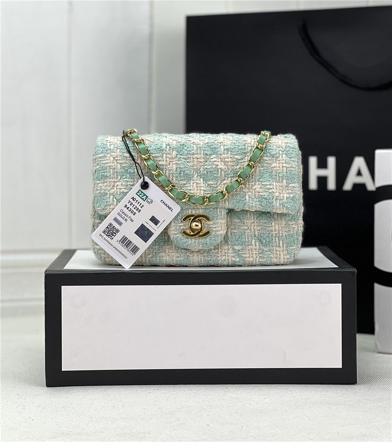 Chanel Mini Classic Flap Bag Tweed Green High