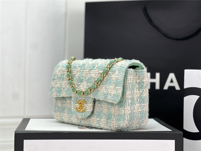 Chanel Mini Classic Flap Bag Tweed Green High