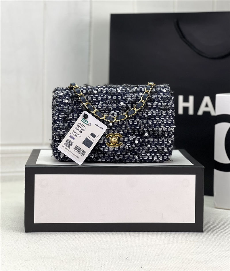 Chanel Mini Classic Flap Bag Tweed Navy-Blue High