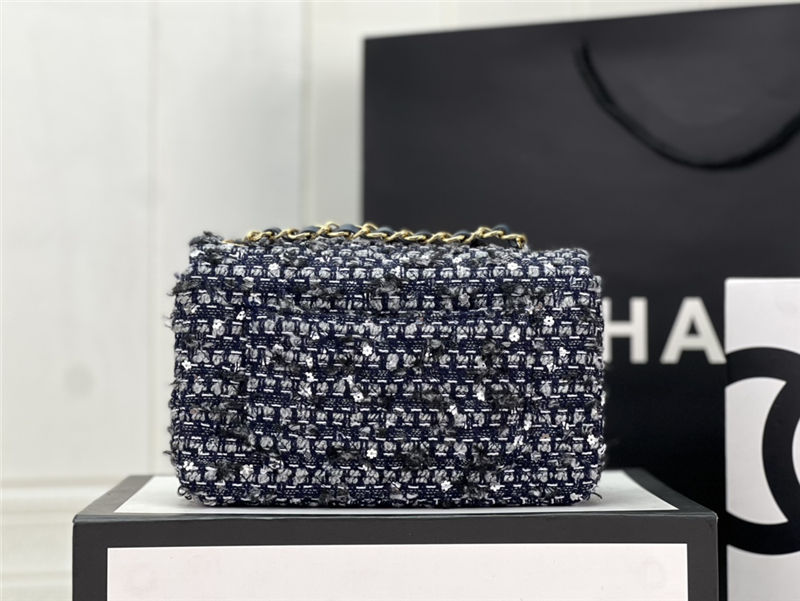 Chanel Mini Classic Flap Bag Tweed Navy-Blue High