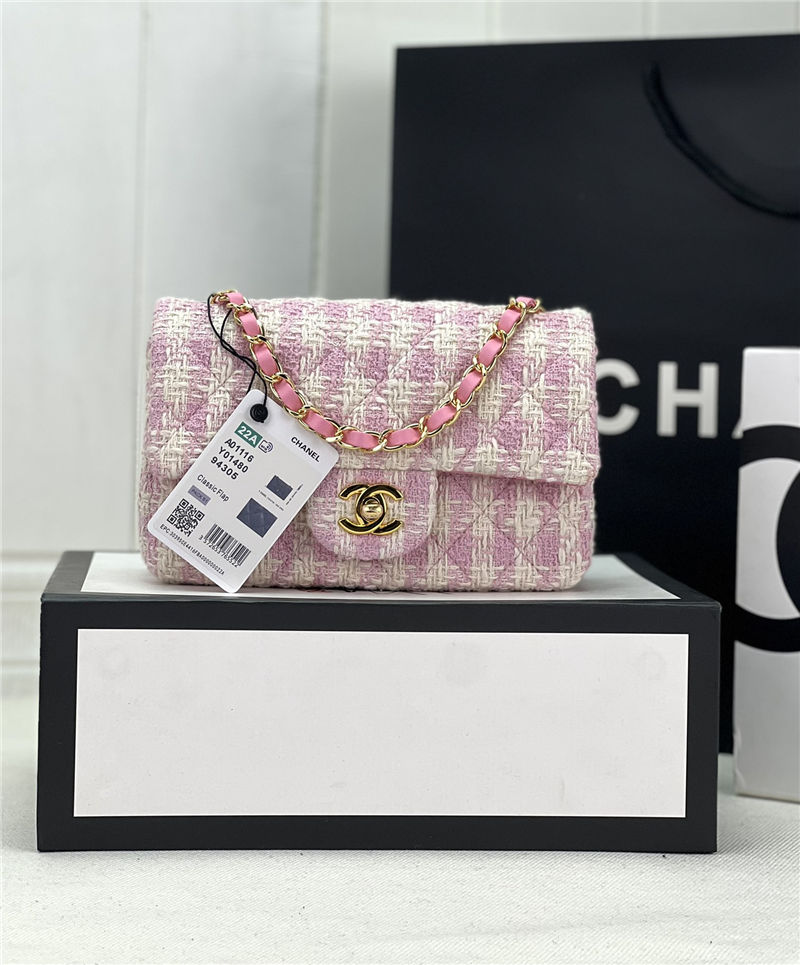 Chanel Mini Classic Flap Bag Tweed Pink-3 High