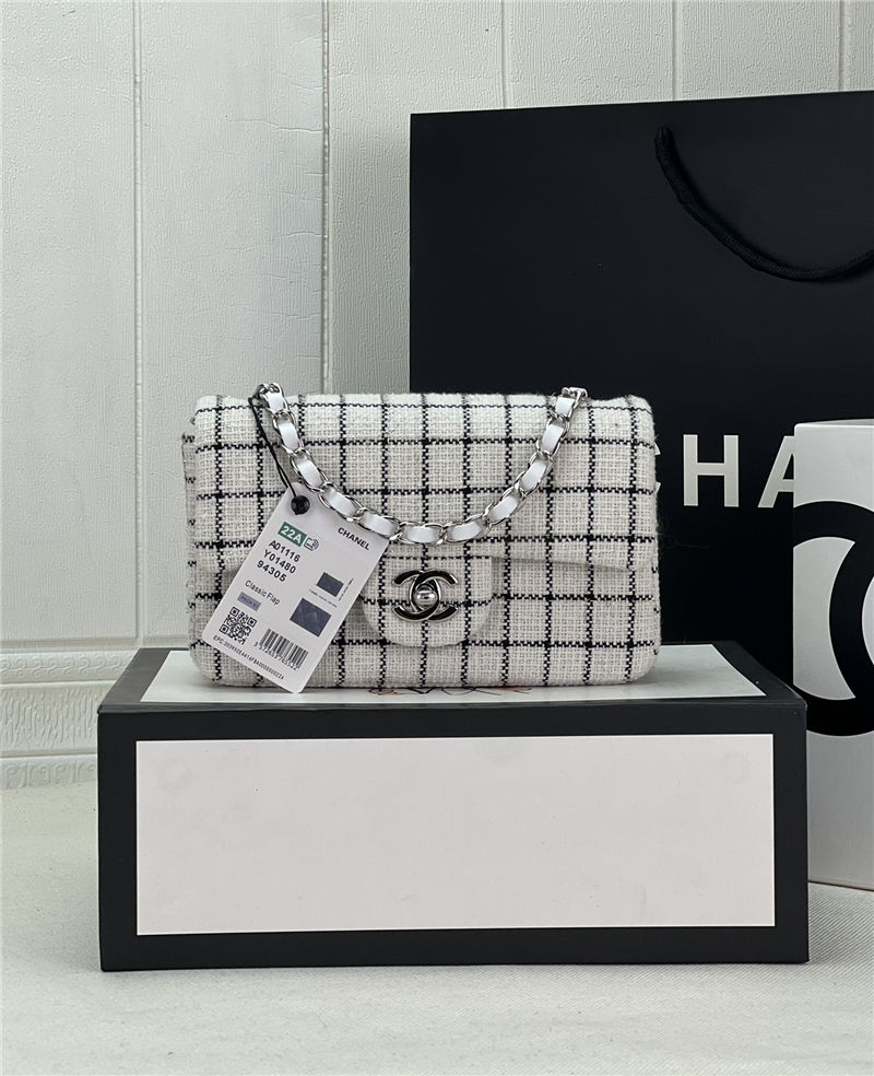 Chanel Mini Classic Flap Bag Tweed White High