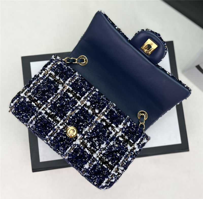 Chanel Mini Classic Flap Bag Tweed Navy-Blue High