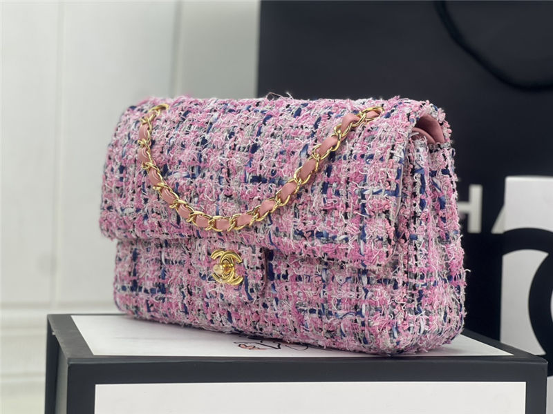 Chanel Medium Classic Flap Bag Tweed Pink/Blue High