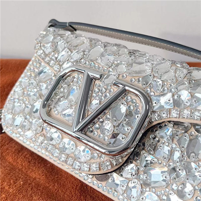 Valentino SMALL LOCÒ SHOULDER BAG WITH CRYSTALS High