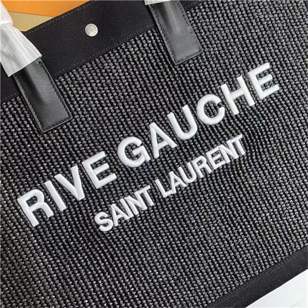 RIVE GAUCHE TOTE BAG IN RAFFIA AND LEATHER High