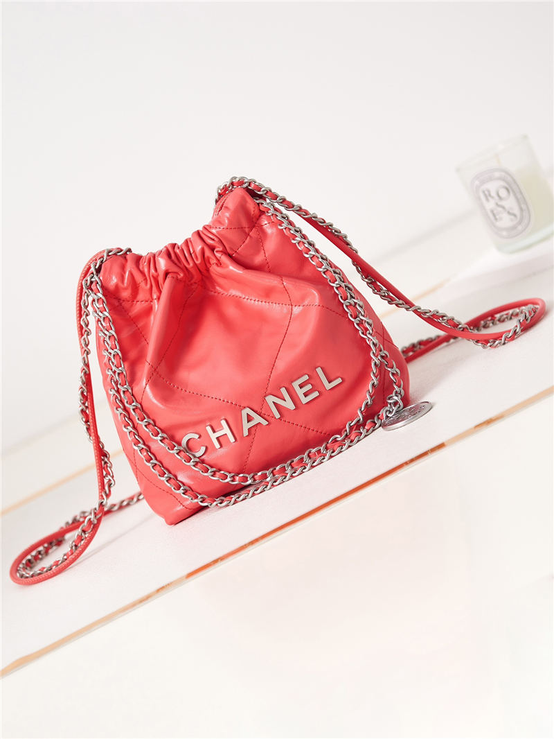 Chanel 22 MINI HANDBAG Shiny Calfskin Coral & Silver-Tone Metal AS3980 High