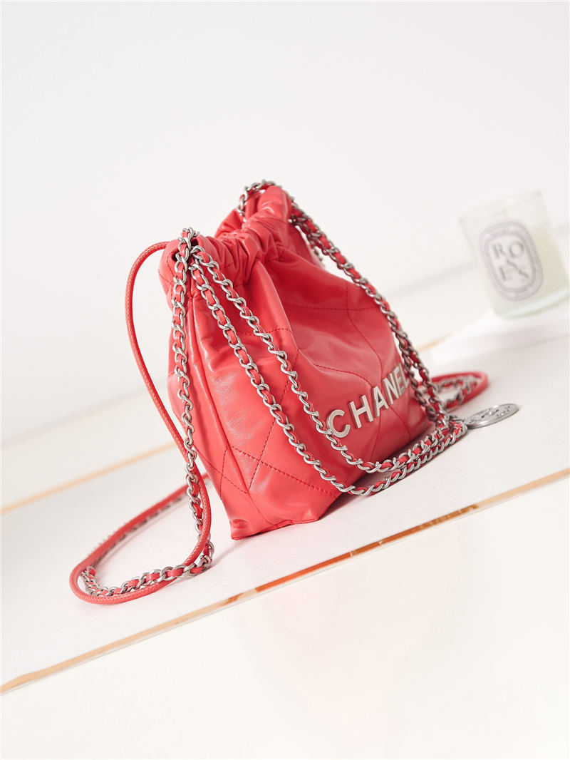 Chanel 22 MINI HANDBAG Shiny Calfskin Coral & Silver-Tone Metal AS3980 High