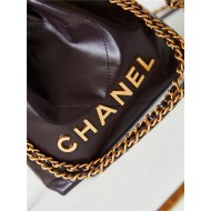 Chanel 22 MINI HANDBAG Shiny Calfskin Coffee & Gold-Tone Metal AS3980 High