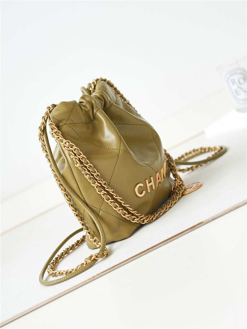 Chanel 22 MINI HANDBAG Shiny Calfskin Mustard & Gold-Tone Metal AS3980 High