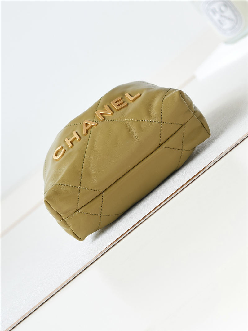 Chanel 22 MINI HANDBAG Shiny Calfskin Mustard & Gold-Tone Metal AS3980 High