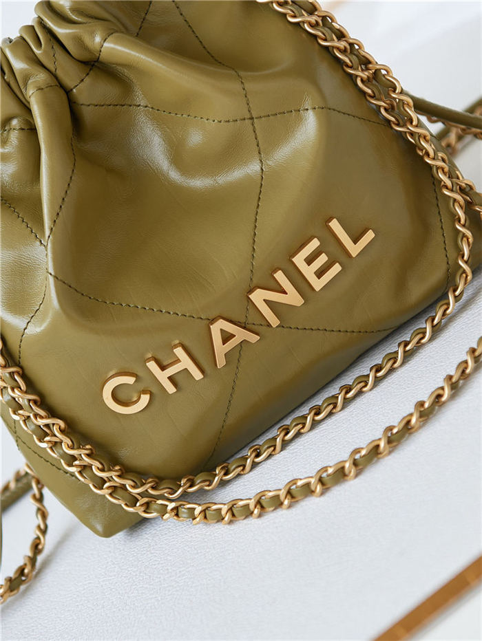 Chanel 22 MINI HANDBAG Shiny Calfskin Mustard-Wrinkle & Gold-Tone Metal AS3980 High