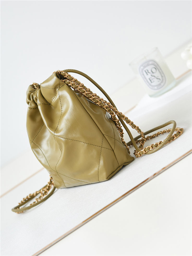 Chanel 22 MINI HANDBAG Shiny Calfskin Mustard-Wrinkle & Gold-Tone Metal AS3980 High