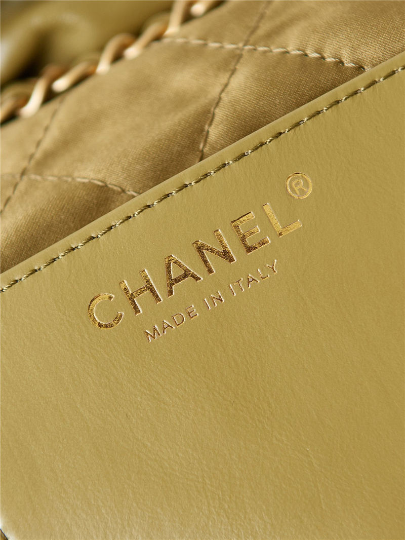 Chanel 22 MINI HANDBAG Shiny Calfskin Mustard-Wrinkle & Gold-Tone Metal AS3980 High