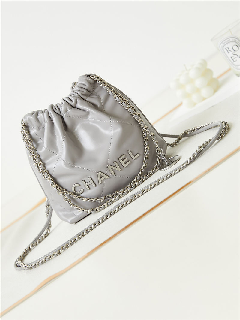 Chanel 22 MINI HANDBAG Shiny Calfskin Grey & Silver-Tone Metal AS3980 High