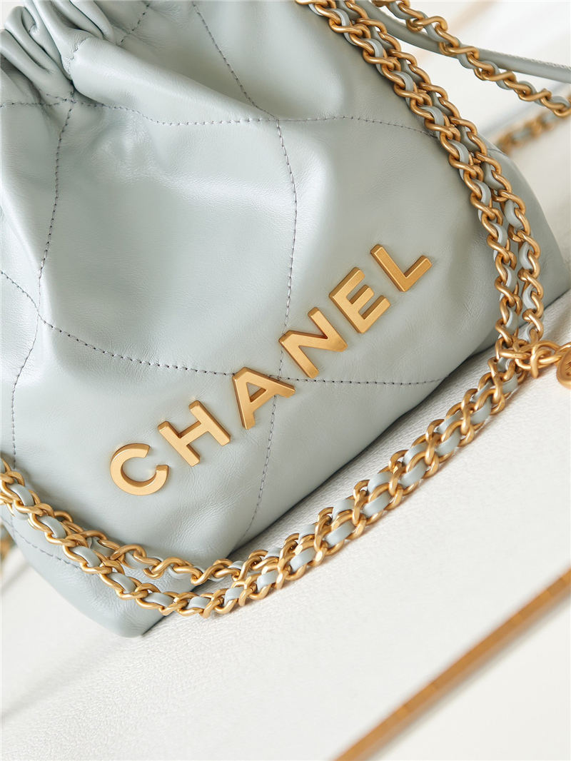 Chanel 22 MINI HANDBAG Shiny Calfskin Pale Green & Gold-Tone Metal AS3980 High